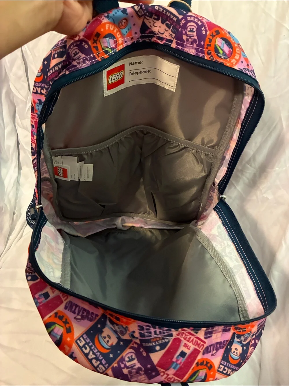 Lego Navy Backpack with Pink and Cream Space Graphic